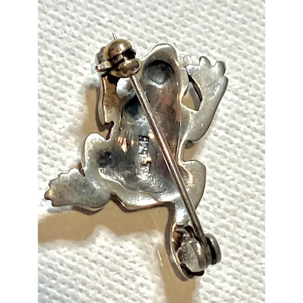Vintage Two Silver‎ Marcasite Frog Pins with Red Glass Eyes
